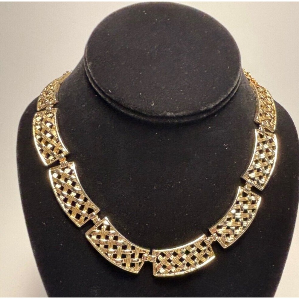 Sarah Coventry Necklace Gold Basketweave Vintage Statement Boho Chic Preppy